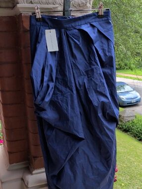 Dries Van Noten Navy Draped Midi Skirt